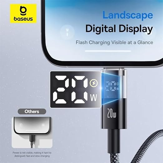 Baseus 20W PD Type - C to Lightning Cable with LED Power Display (1Meter) – Nylon Braided Fast Chargin - AHW Store