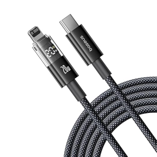 Baseus 20W PD Type - C to Lightning Cable with LED Power Display (1Meter) – Nylon Braided Fast Chargin - AHW Store