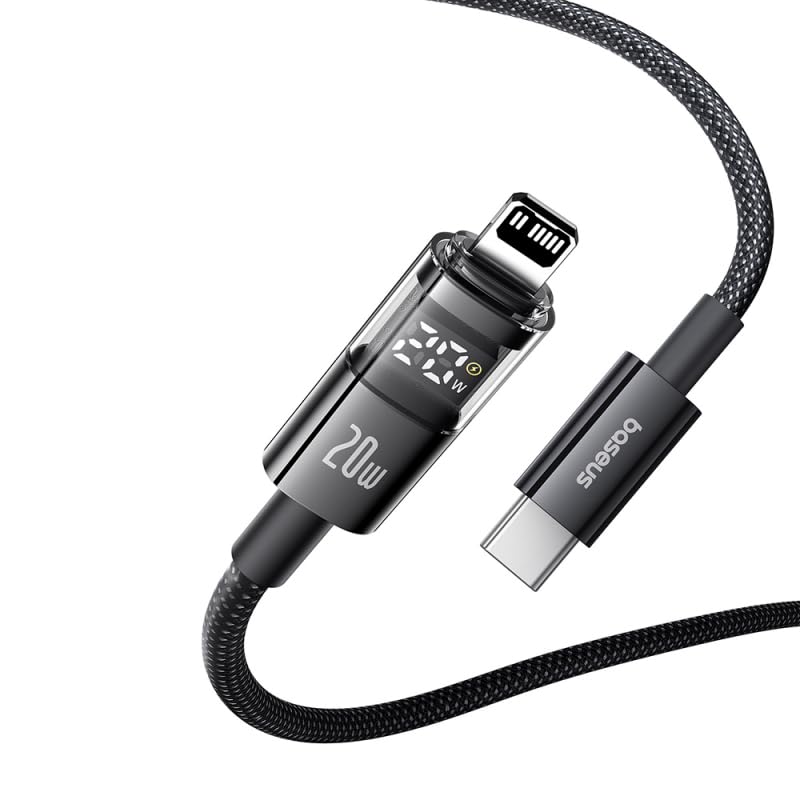 Baseus 20W PD Type - C to Lightning Cable with LED Power Display (1Meter) – Nylon Braided Fast Chargin - AHW Store
