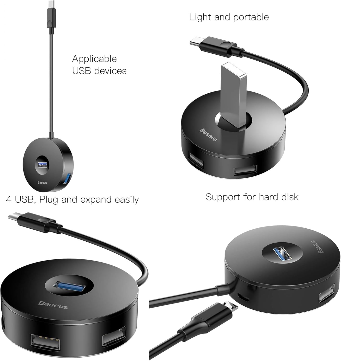 Baseus 4-in-1 USB-C Hub Round Adapter Box - AHW Store