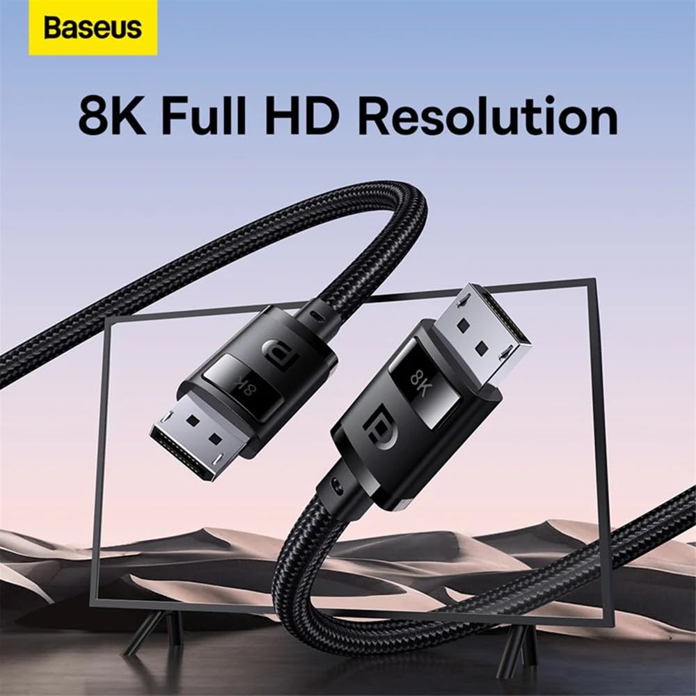 Baseus DP 1.4 Cable 1.5M Braided 8K Resolution 240Hz High Frame Rate 1ms Sync 32Gbps HDR 10+ 12 - Bit Color 3D Support Gaming Monitor Graphics Card PC Wire - AHW Store