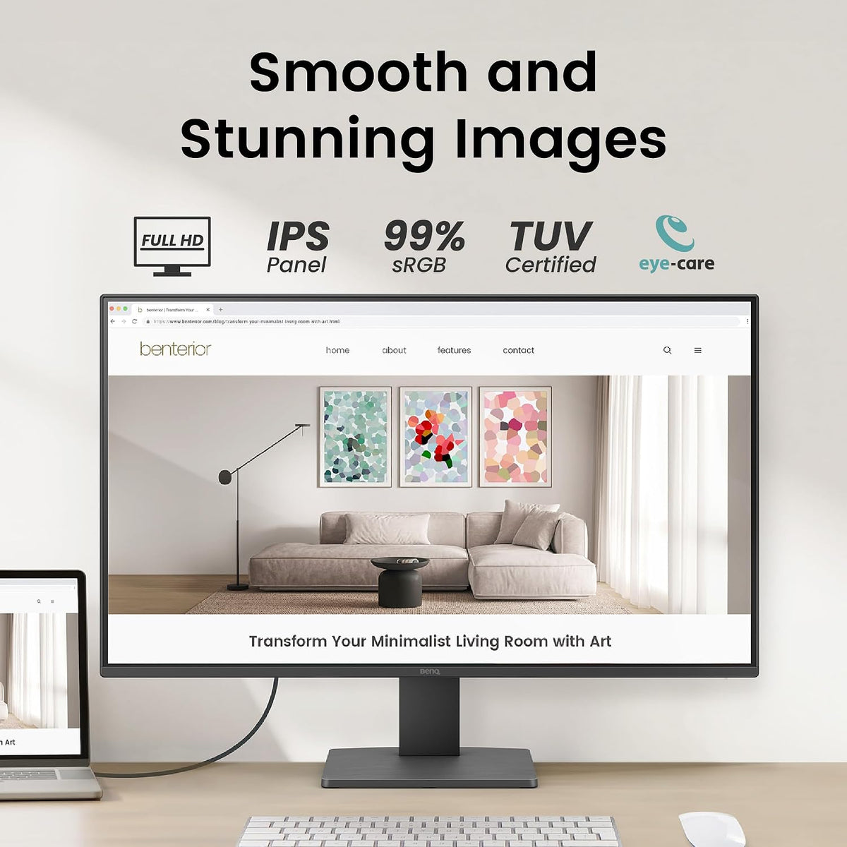 BenQ GW2791 27 FHD 1920x1080 100Hz IPS Gaming Monitor, 99% sRGB, HDMI, DisplayPort, Ultra Slim Bezel, TUV-Certified, Flicker-Free, Low Blue Light Plus, Eye-CareU Tech, Black, 3 Year Warranty - AHW Store