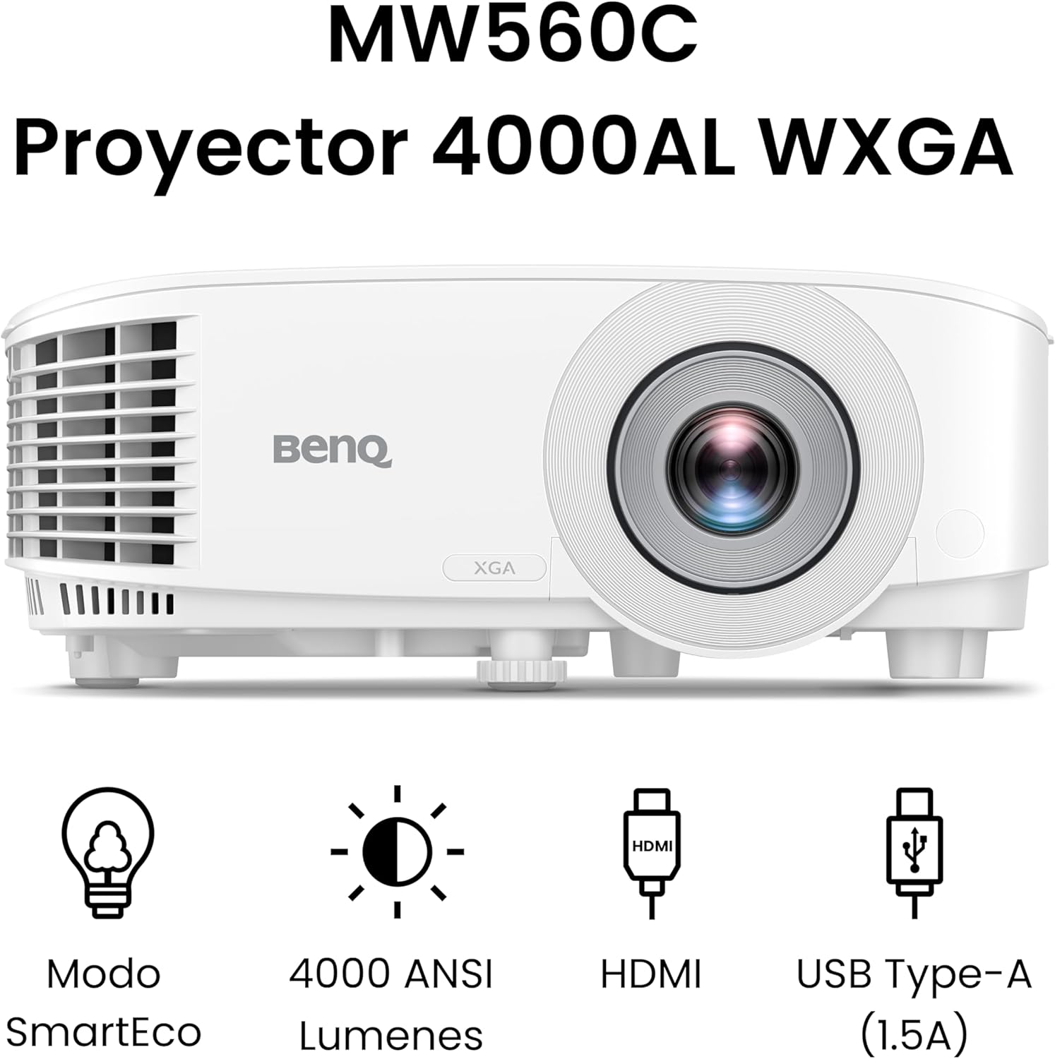 BenQ MX560C XGA Business & Education Projector 4000 ANSI Lumens DLP Technology 20000:1 High Contrast Ratio HDMI USB - A Up to 15000 Hours Long Lamp Life 10W Speaker 3D Ready - White - AHW Store
