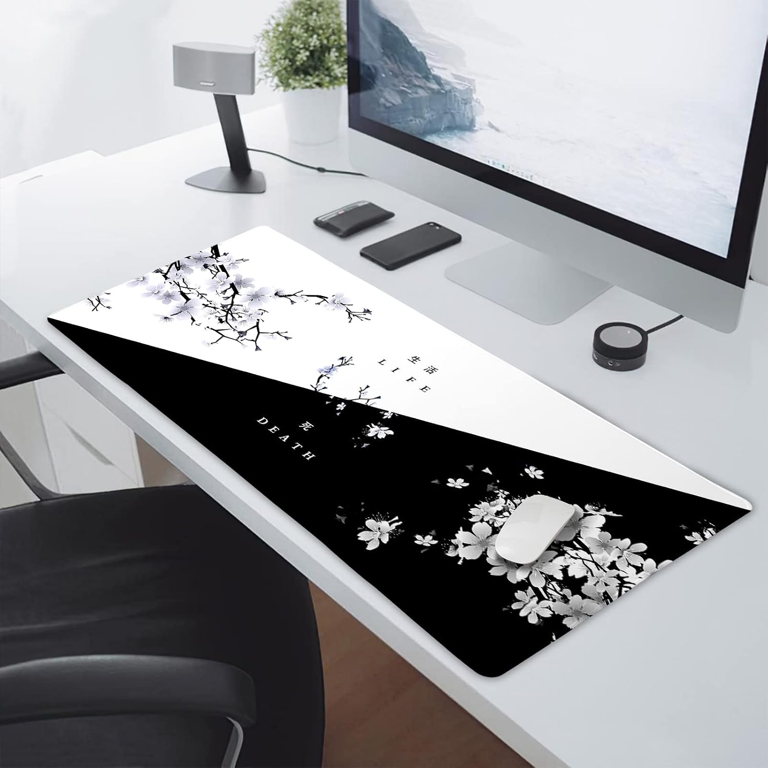 Black White Cherry Blossom XXL Mouse Pad - AHW Store