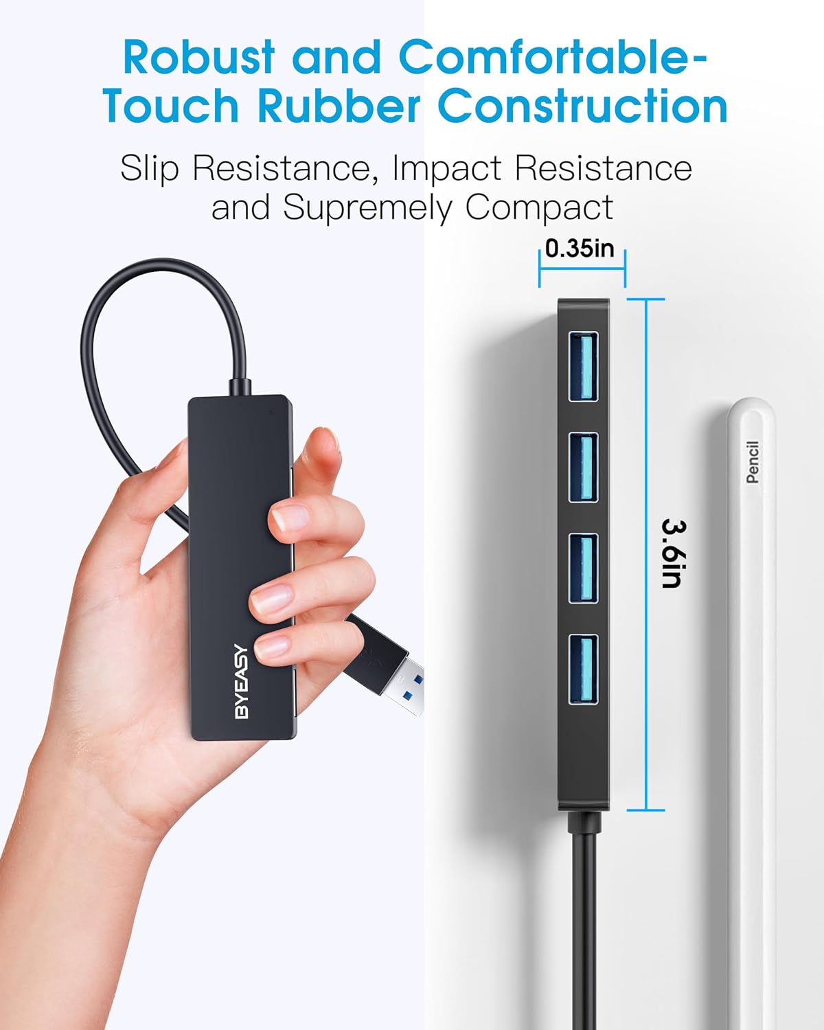 BYEASY 4-Port USB 3.0 Hub Leather Black - AHW Store