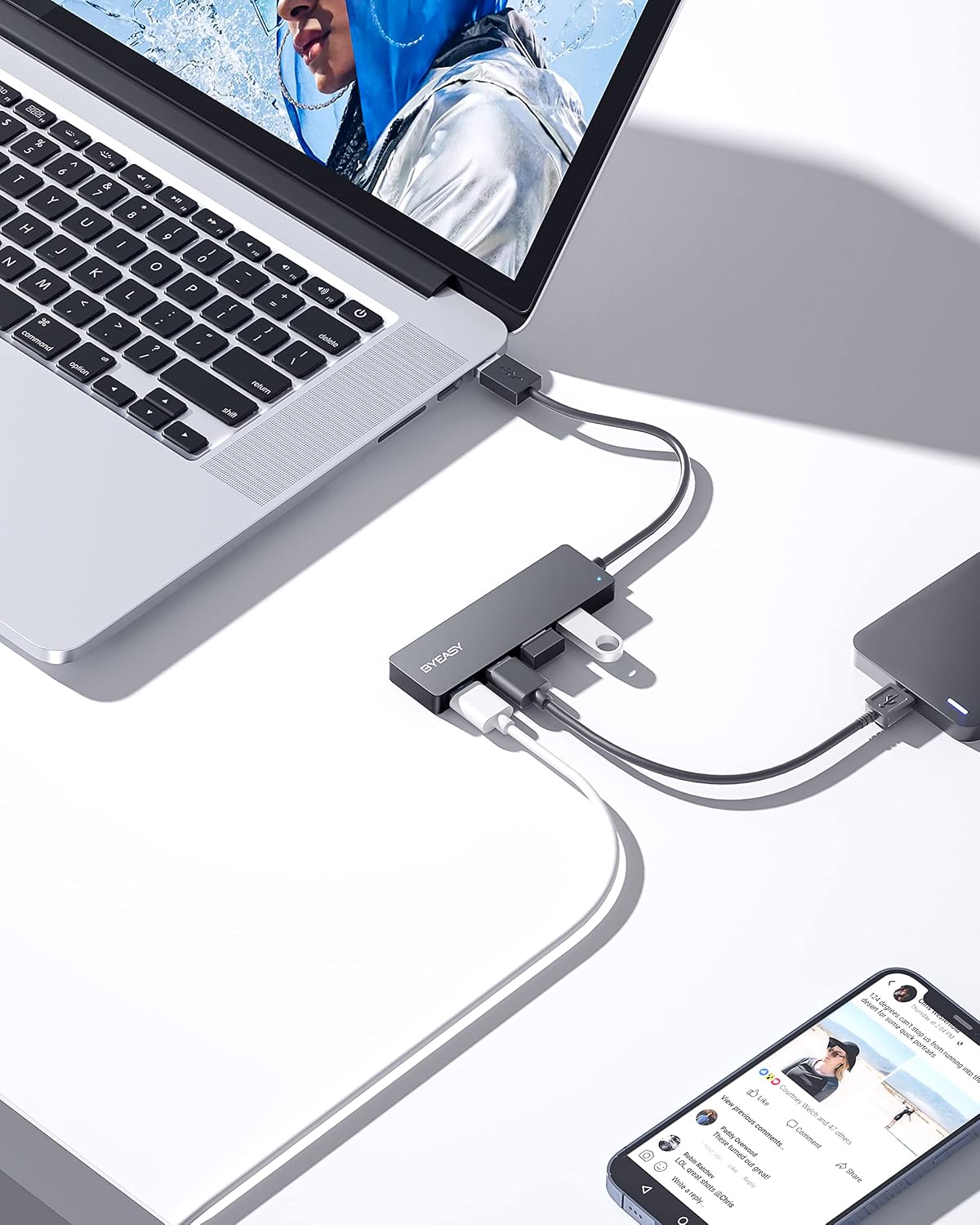 BYEASY 4-Port USB 3.0 Hub Leather Black - AHW Store