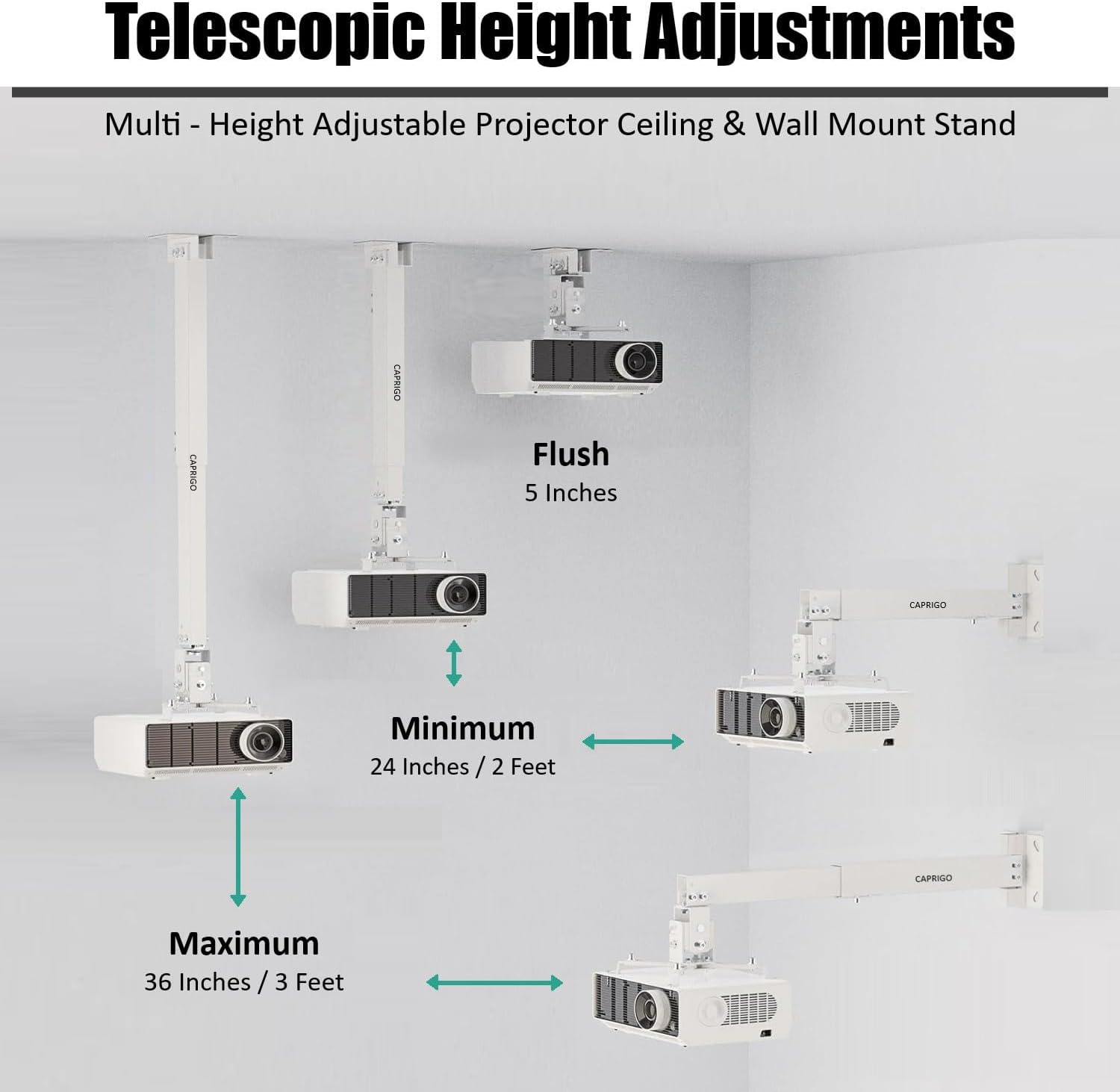 Caprigo Heavy Duty 2 Feet To 3 Feet Adjustable Projector Ceiling Mount Stand, Universal Projector Wa - AHW Store