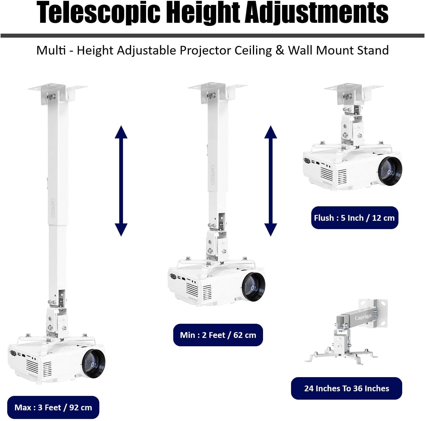 Caprigo Heavy Duty 2 Feet To 3 Feet Adjustable Projector Ceiling Mount Stand, Universal Projector Wa - AHW Store