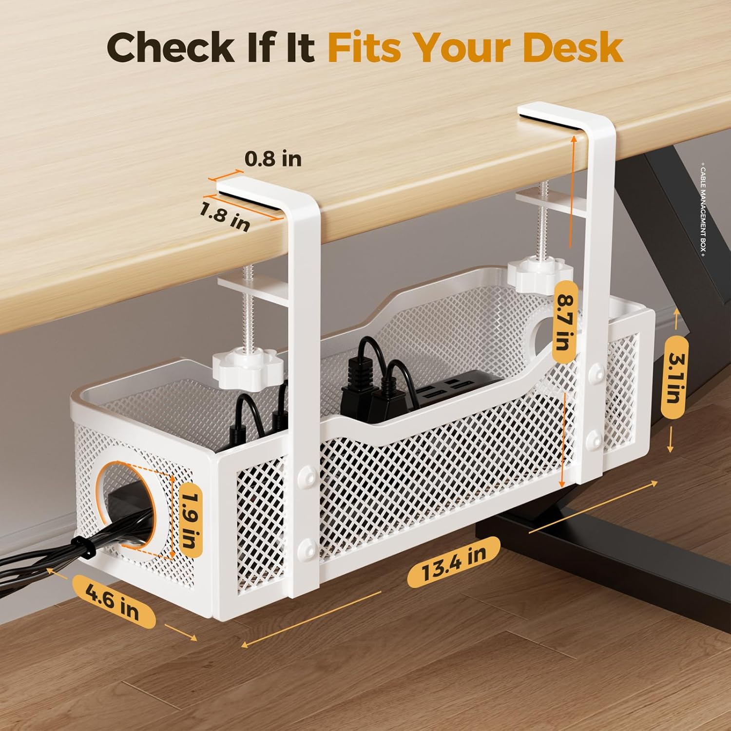 Cinati Under Desk Cable Management Tray White, No Drill, Clamp, Silver, 13.4 inches - AHW Store