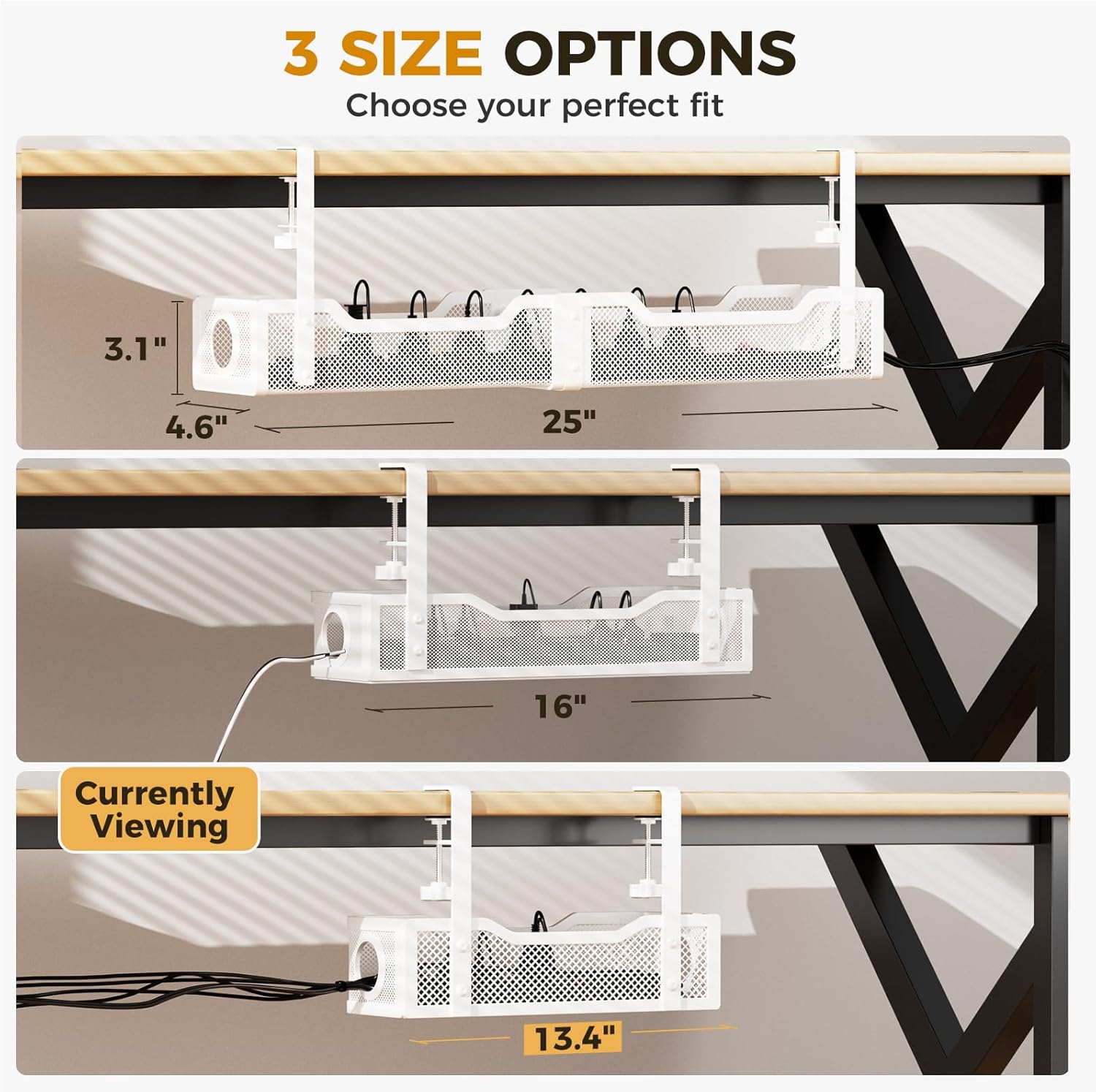 Cinati Under Desk Cable Management Tray White, No Drill, Clamp, Silver, 13.4 inches - AHW Store