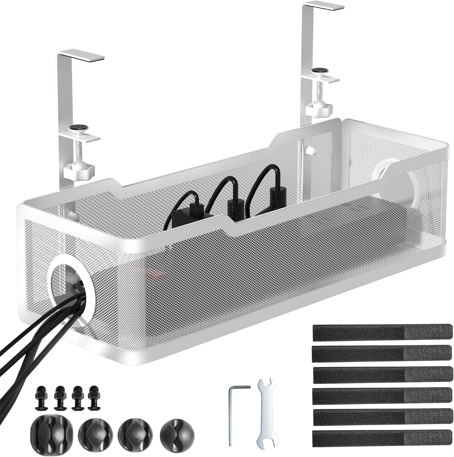 Cinati Under Desk Cable Management Tray White, No Drill, Clamp, Silver, 13.4 inches - AHW Store