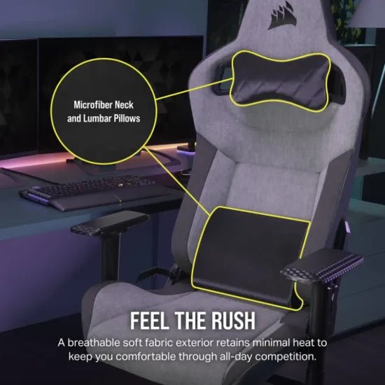 CORSAIR T3 RUSH Fabric Gaming Chair Grey/Charcoal - AHW Store