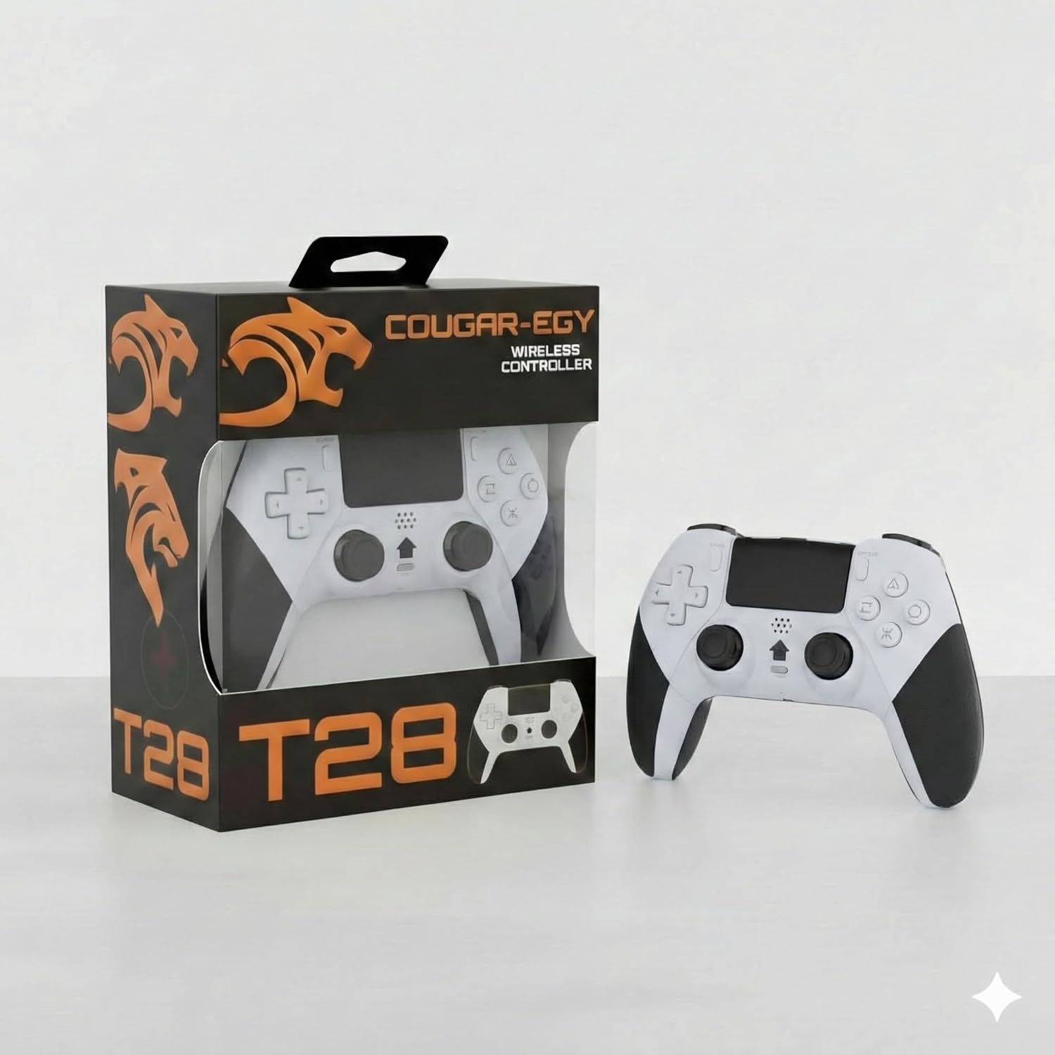 COUGAR - EGY T28 Wireless Controller for PS4, White and Black, with Turbo Function and Vibration, Comp - AHW Store
