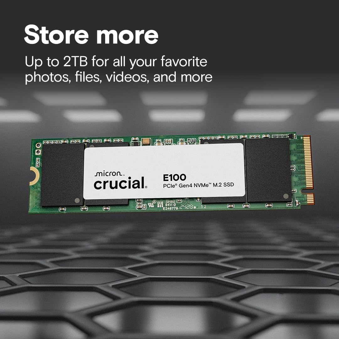 Crucial E100 1TB M.2 NVMe PCIe Gen4 Internal SSD, Up to 5,000MB/s, Laptop & Desktop Compatible - CT1 - AHW Store