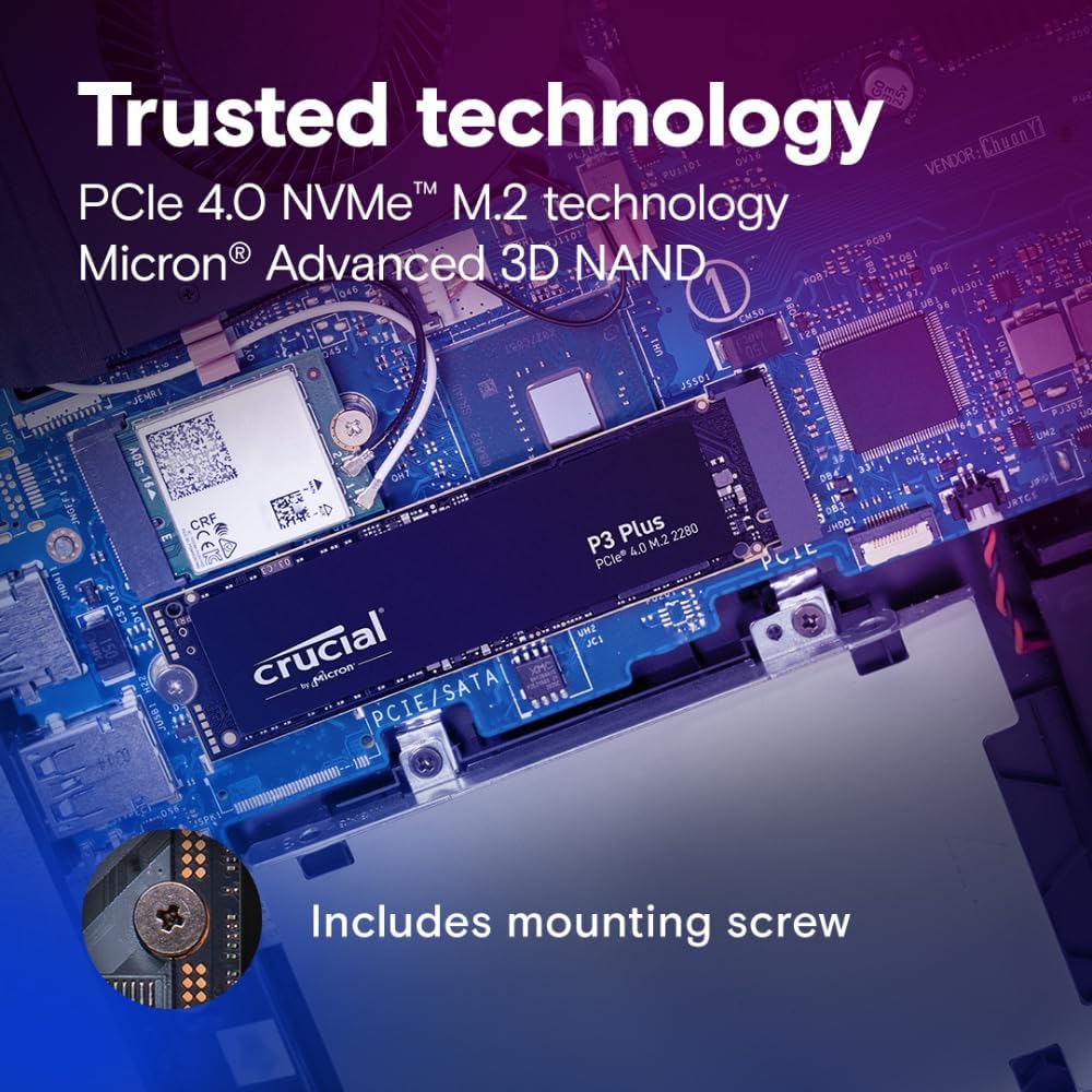 Crucial P3 Plus 1TB PCIe Gen4 3D NAND NVMe M.2 SSD, up to 5000MB/s - CT1000P3PSSD8 - AHW Store