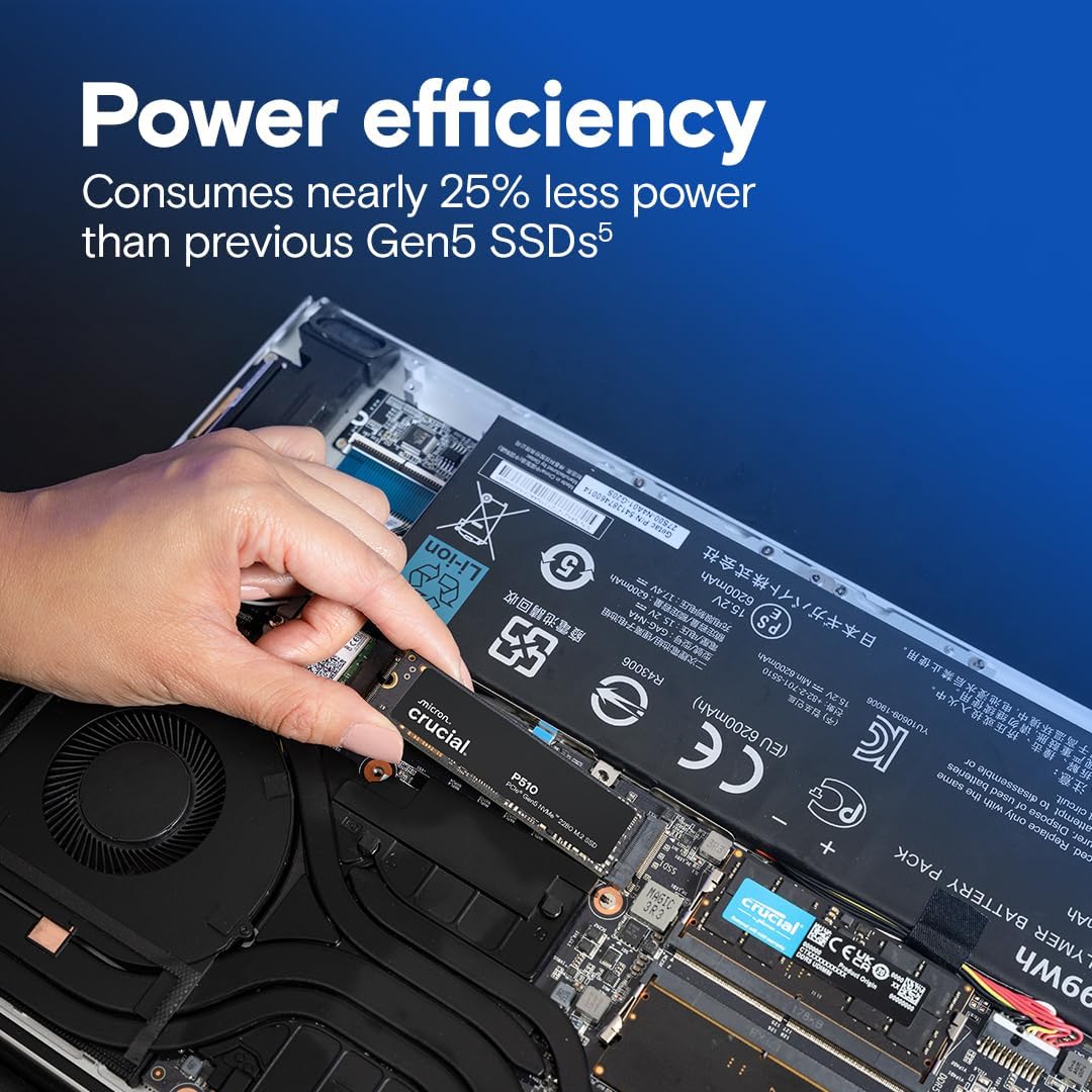 Crucial P510 1TB Gen5 NVMe SSD, Up to 11,000 MB/s, PCIe 5.0 M.2 2280 SSD, Internal Solid State Drive - AHW Store