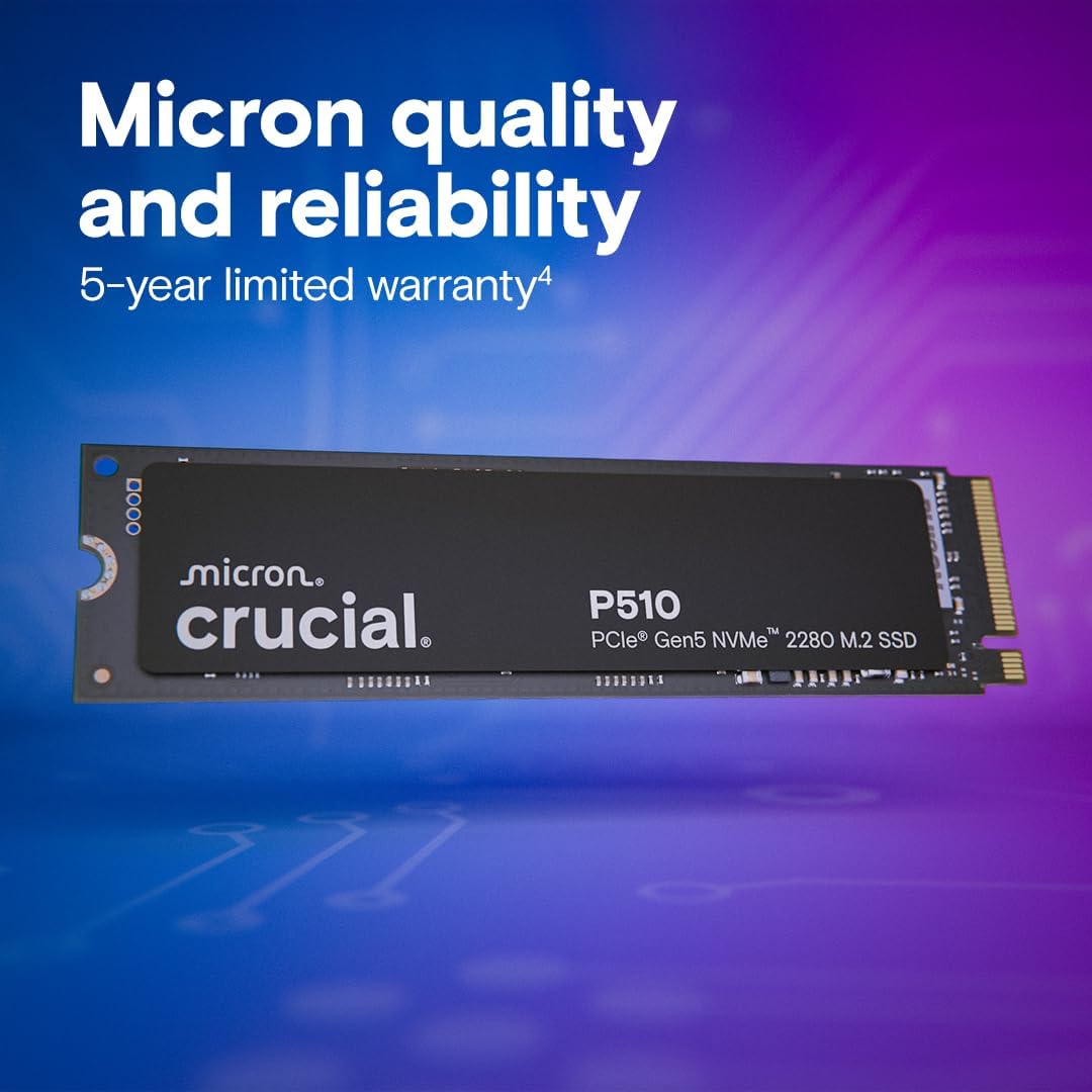 Crucial P510 1TB Gen5 NVMe SSD, Up to 11,000 MB/s, PCIe 5.0 M.2 2280 SSD, Internal Solid State Drive - AHW Store