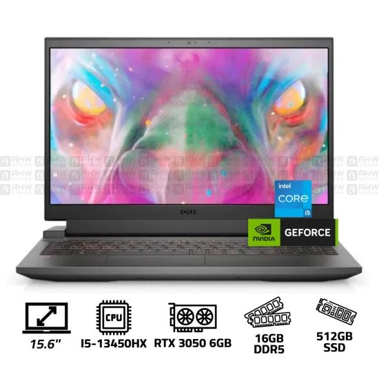 DELL G15 5530 Laptop Core i5 - 13450HX 16GB DDR5 512GB SSD RTX 3050 6GB 15.6" FHD 120Hz Black - AHW Store