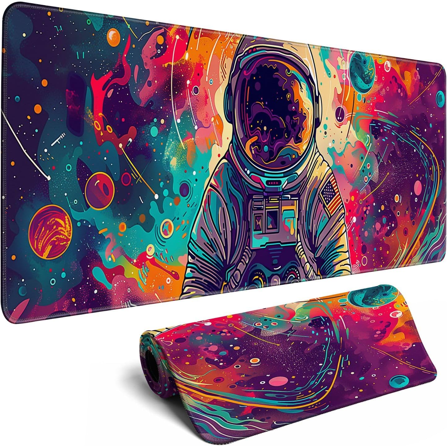 Desk Mat Colorful Space Desk Accessories Astronaut Extended Gaming Mouse Desk Pad Decorations for Of - AHW Store