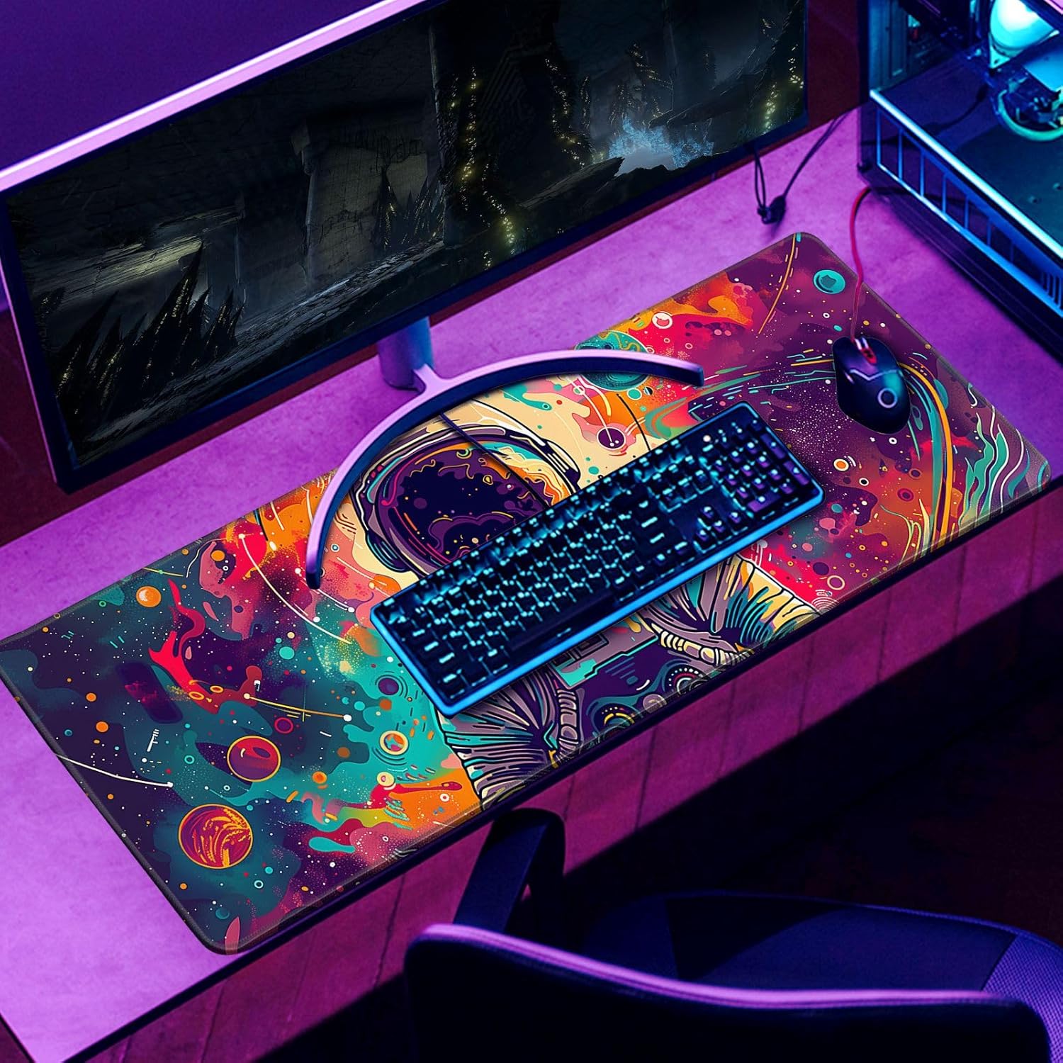Desk Mat Colorful Space Desk Accessories Astronaut Extended Gaming Mouse Desk Pad Decorations for Of - AHW Store
