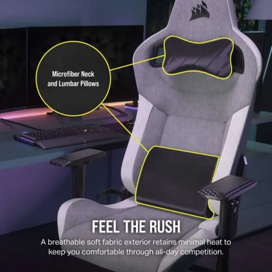 CORSAIR T3 RUSH Fabric Gaming Chair (2023) - Grey/White