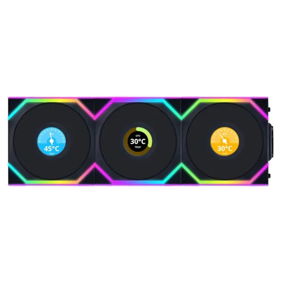Lian Li UNI Fan SL Wireless LCD 120 Reverse Blade ARGB 3 Fans Black With 2.4 GHz Wireless Controller