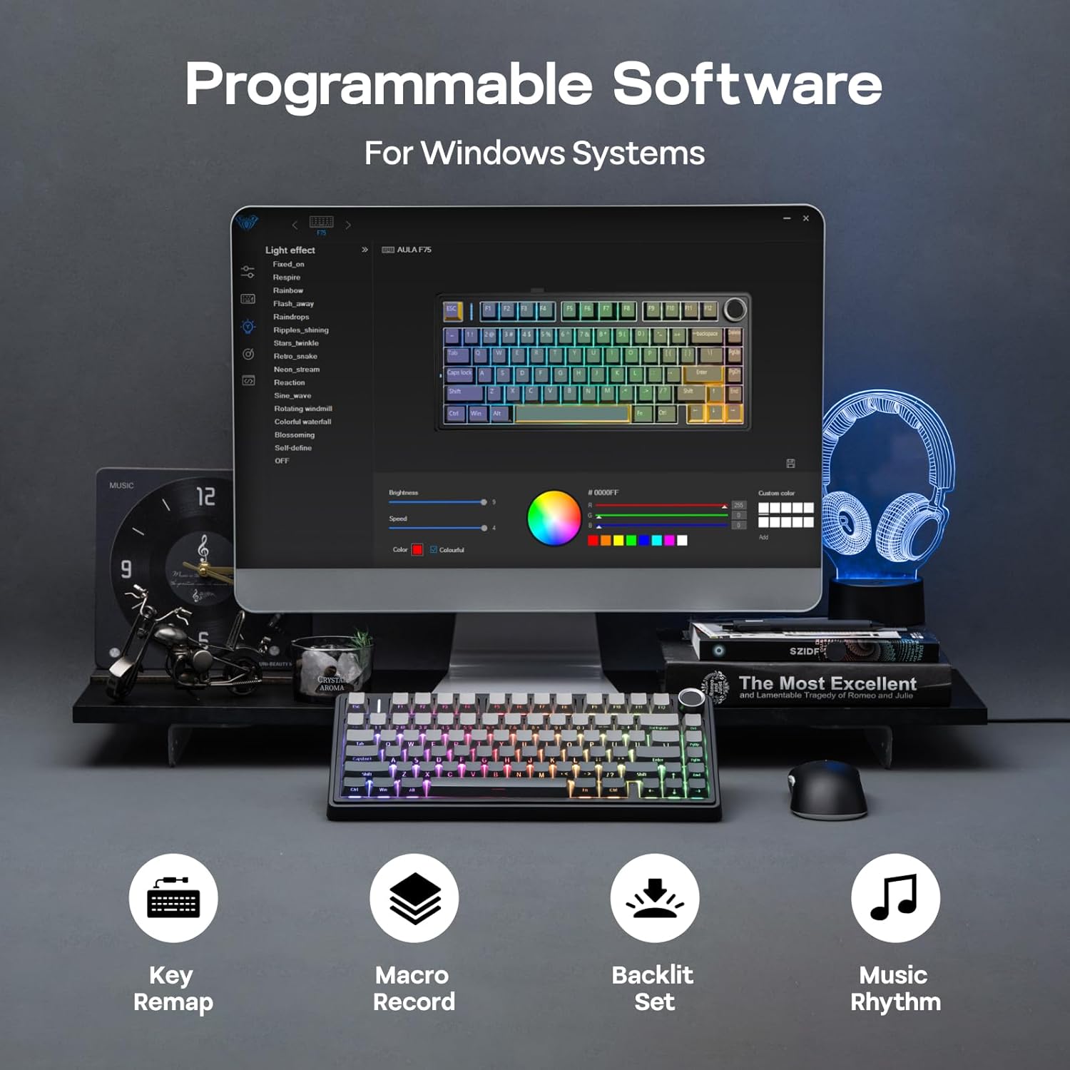 EPOMAKER AULA F75 Wireless Mechanical Gaming Keyboard, 75% Layout with Knob, Creamy Gasekt - Mount wit - AHW Store