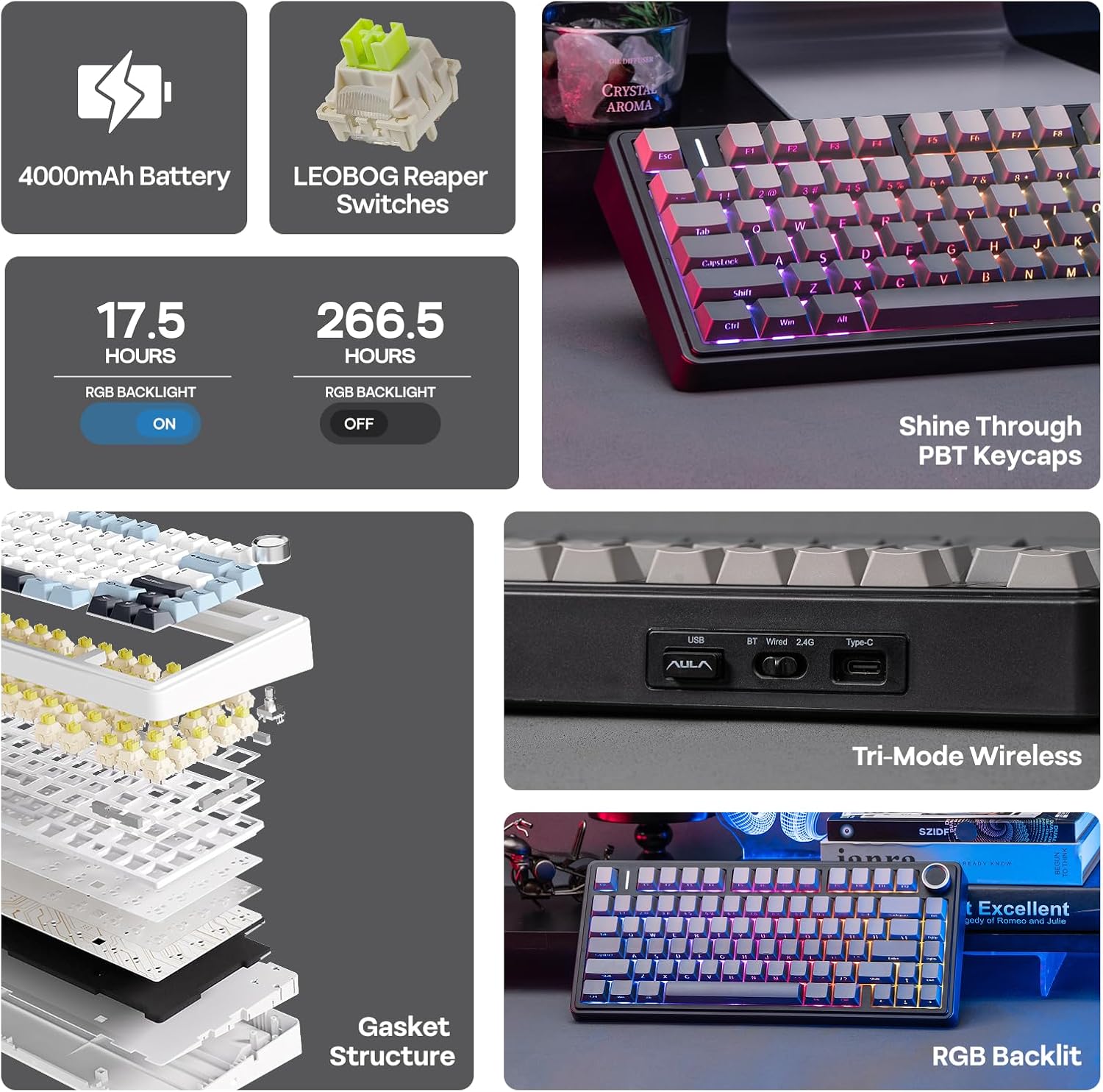 EPOMAKER AULA F75 Wireless Mechanical Gaming Keyboard, 75% Layout with Knob, Creamy Gasekt - Mount wit - AHW Store