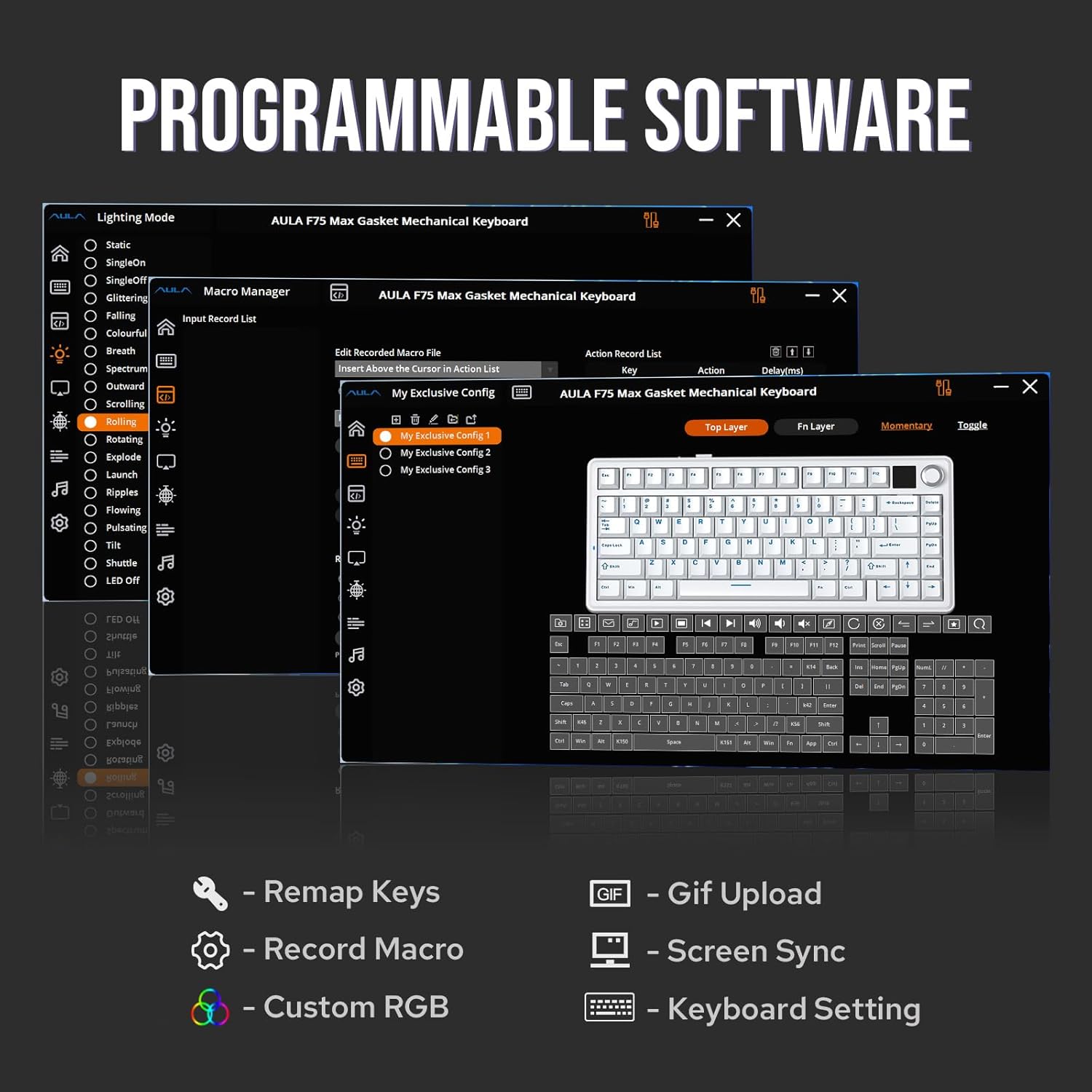 EPOMAKER X Aula F75 MAX Wireless Mechanical Keyboard with TFT Screen and Knob, Gasket Gaming Keyboar - AHW Store