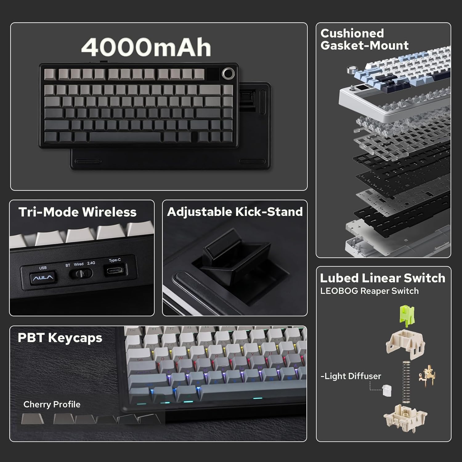 EPOMAKER X Aula F75 MAX Wireless Mechanical Keyboard with TFT Screen and Knob, Gasket Gaming Keyboar - AHW Store