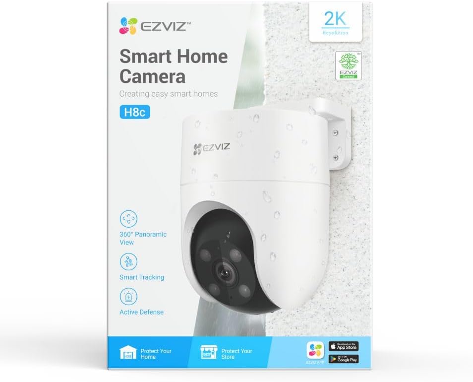 EZVIZ H8c Pro, 2K/3MP, 360° WiFi Security Camera, Outdoor, Color Night Vision, AI Human Detection, A - AHW Store
