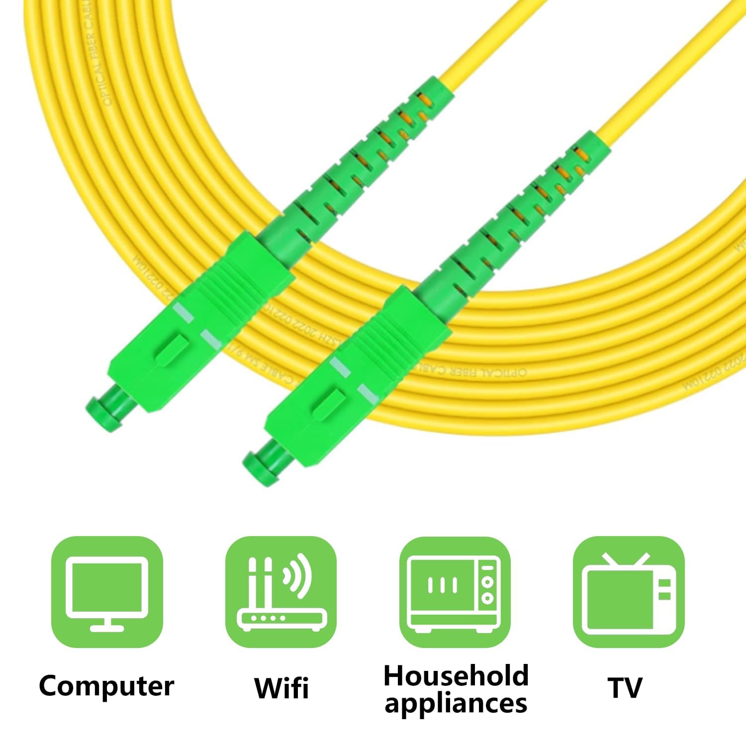 Fiber Optic Cable - SC/APC ftth to SC/APC Singlemode Fiber Cable, Flexible and Bendable - Yellow (3M - AHW Store