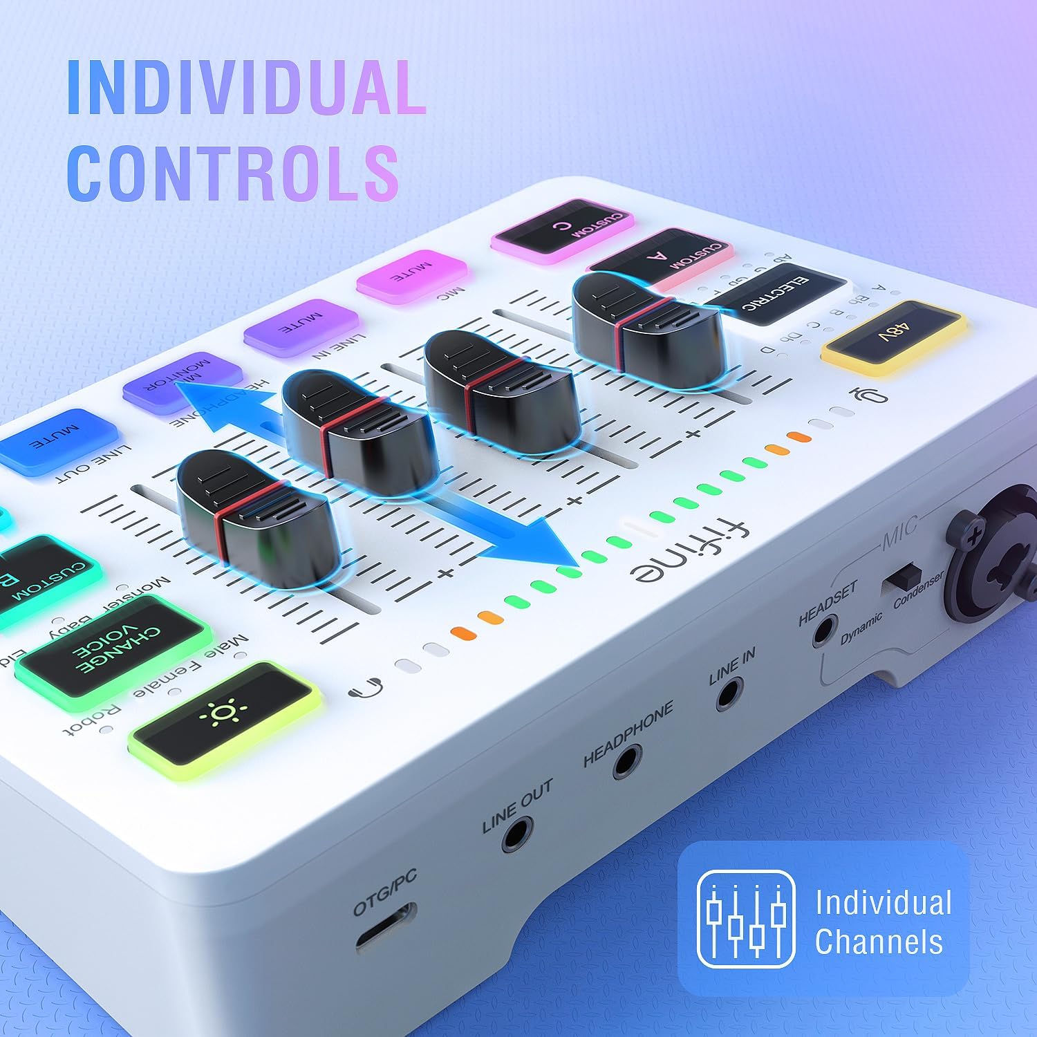 FIFINE Audio Mixer, Gaming Streaming PC Mixer with Slider Fader, XLR Microphone Interface, Monitorin - AHW Store