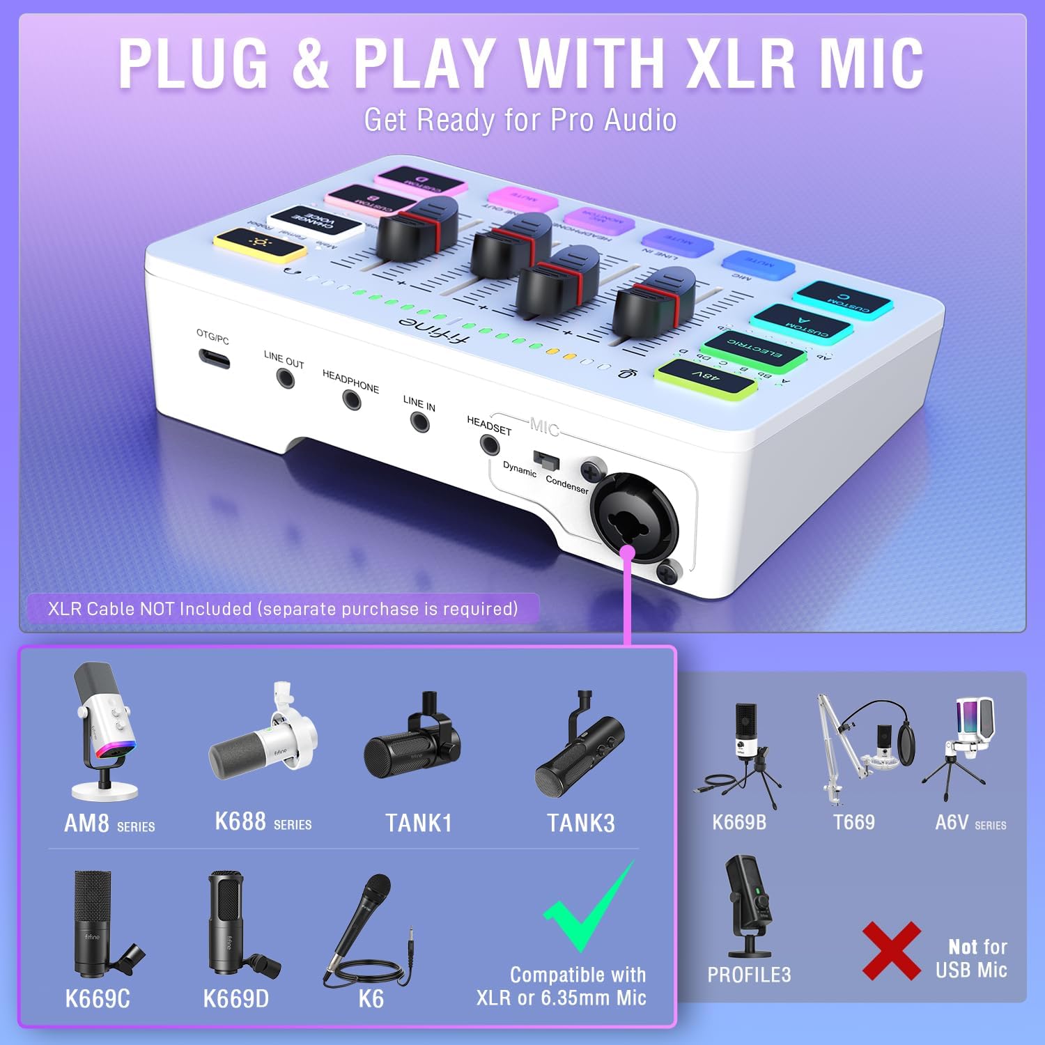 FIFINE Audio Mixer, Gaming Streaming PC Mixer with Slider Fader, XLR Microphone Interface, Monitorin - AHW Store
