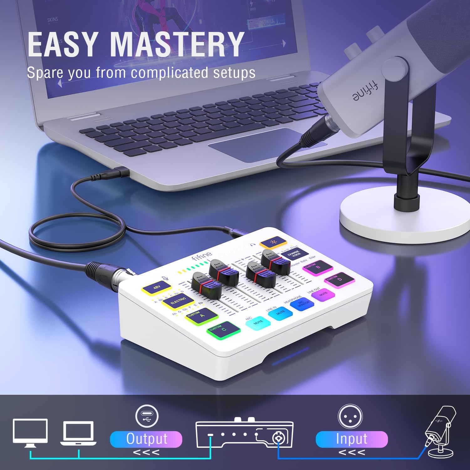 FIFINE Audio Mixer, Gaming Streaming PC Mixer with Slider Fader, XLR Microphone Interface, Monitorin - AHW Store