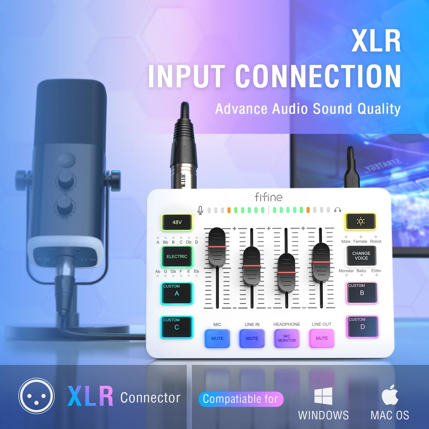 FIFINE Audio Mixer, Gaming Streaming PC Mixer with Slider Fader, XLR Microphone Interface, Monitorin - AHW Store