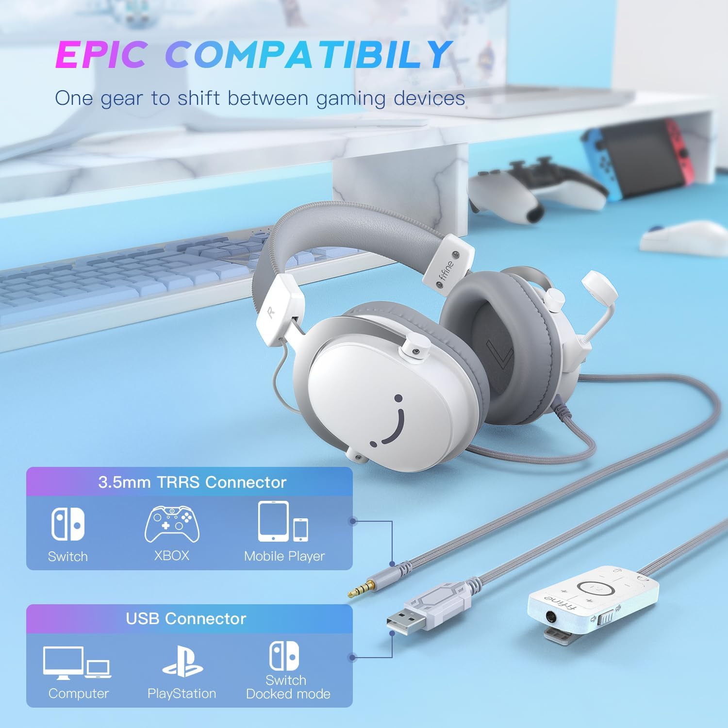 FIFINE H9W Wired Gaming Headset White - AHW Store