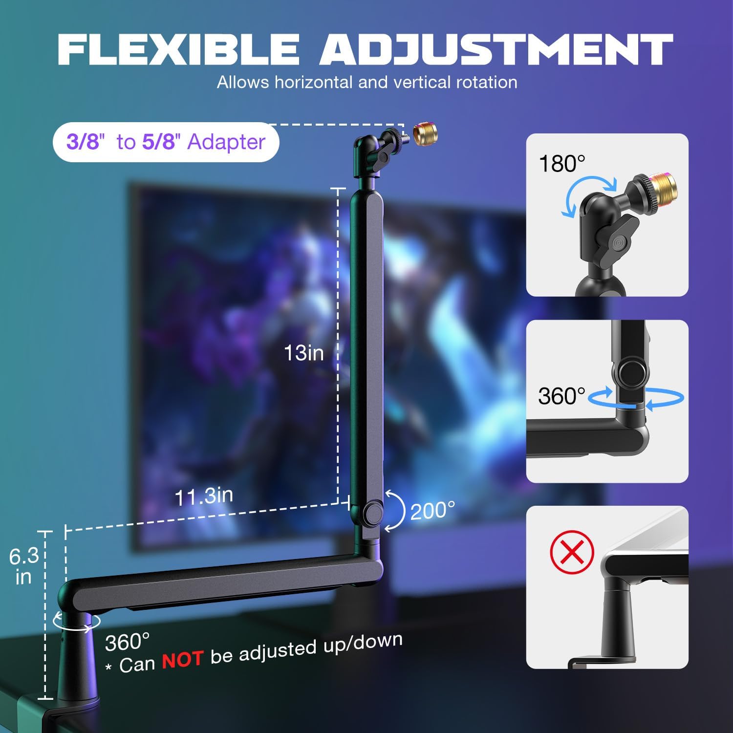 FIFINE Microphone Boom Arm, Low Profile Adjustable Stick Microphone Arm Stand with Desk Mount Clamp, - AHW Store