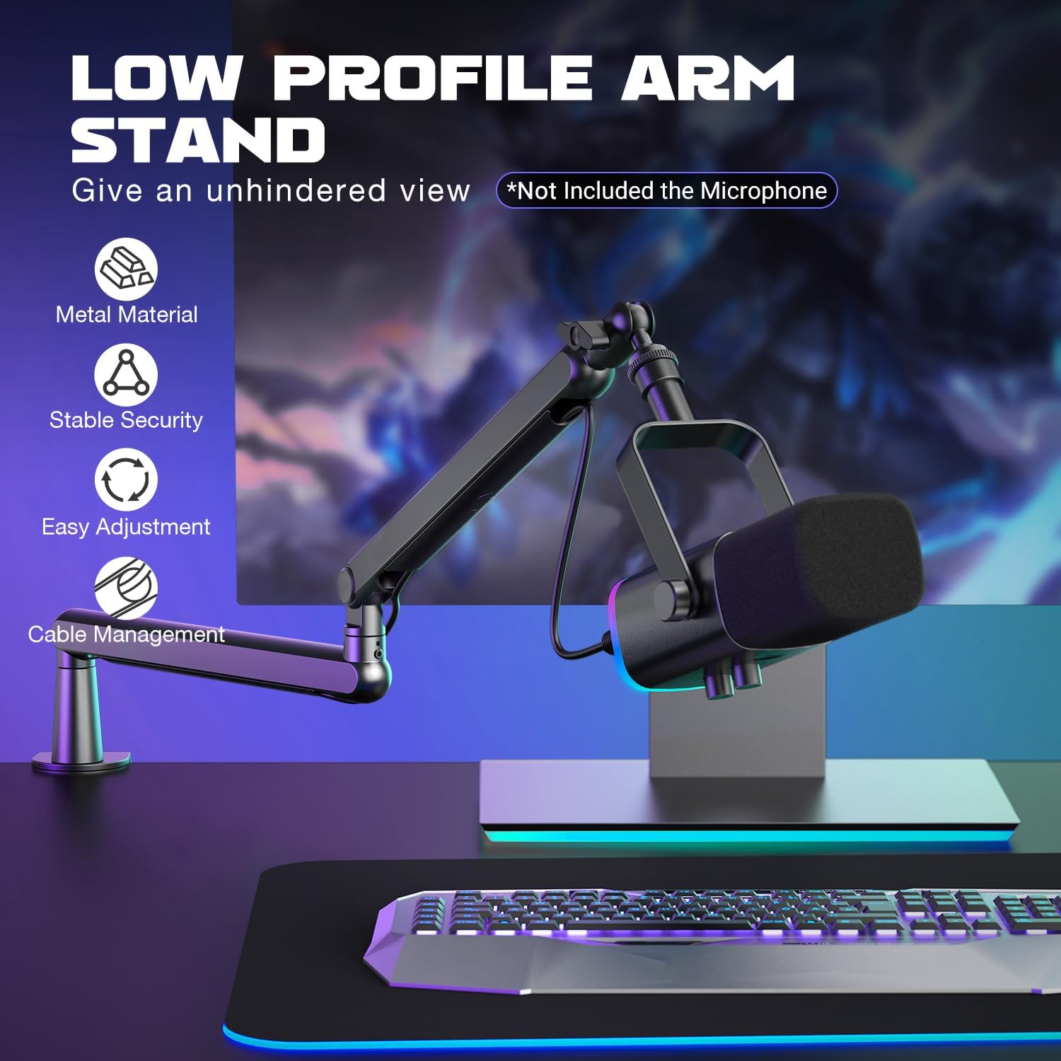 FIFINE Microphone Boom Arm, Low Profile Adjustable Stick Microphone Arm Stand with Desk Mount Clamp, - AHW Store