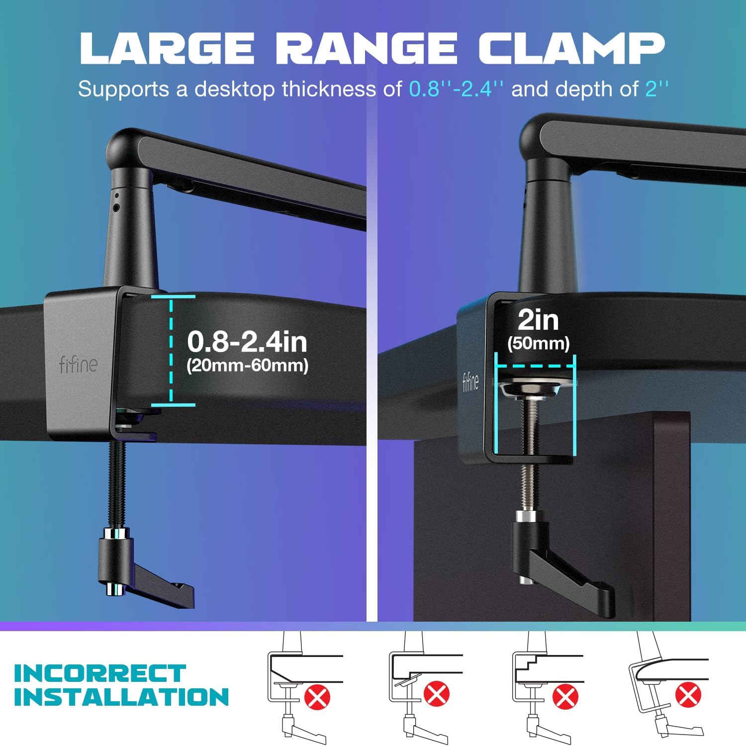 FIFINE Microphone Boom Arm, Low Profile Adjustable Stick Microphone Arm Stand with Desk Mount Clamp, - AHW Store