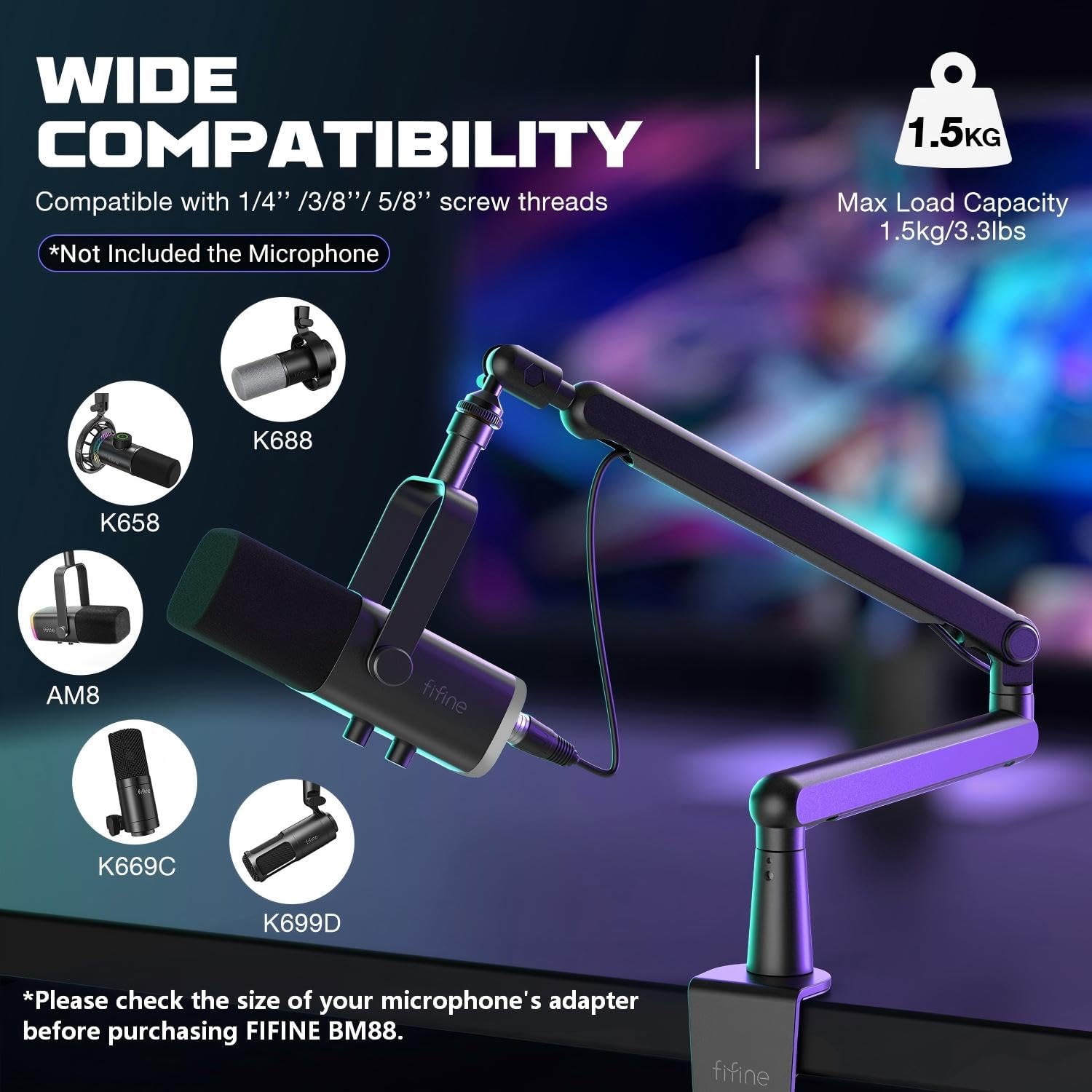 FIFINE Microphone Boom Arm, Low Profile Adjustable Stick Microphone Arm Stand with Desk Mount Clamp, - AHW Store
