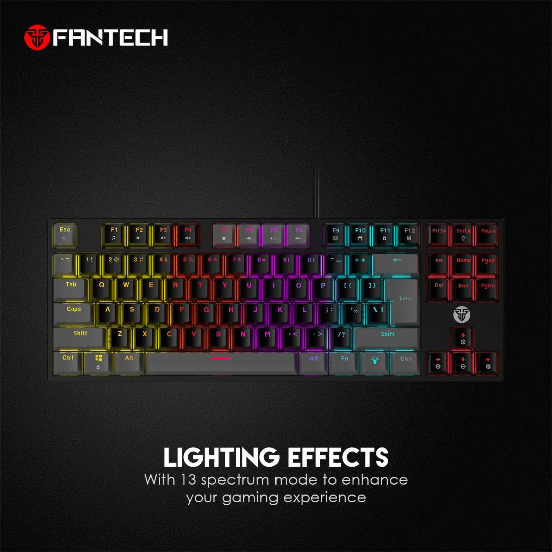 Fantech ATOM TKL MK876 Fixed RGB Wired Gaming Keyboard Mechanical Blue Switch English Gray