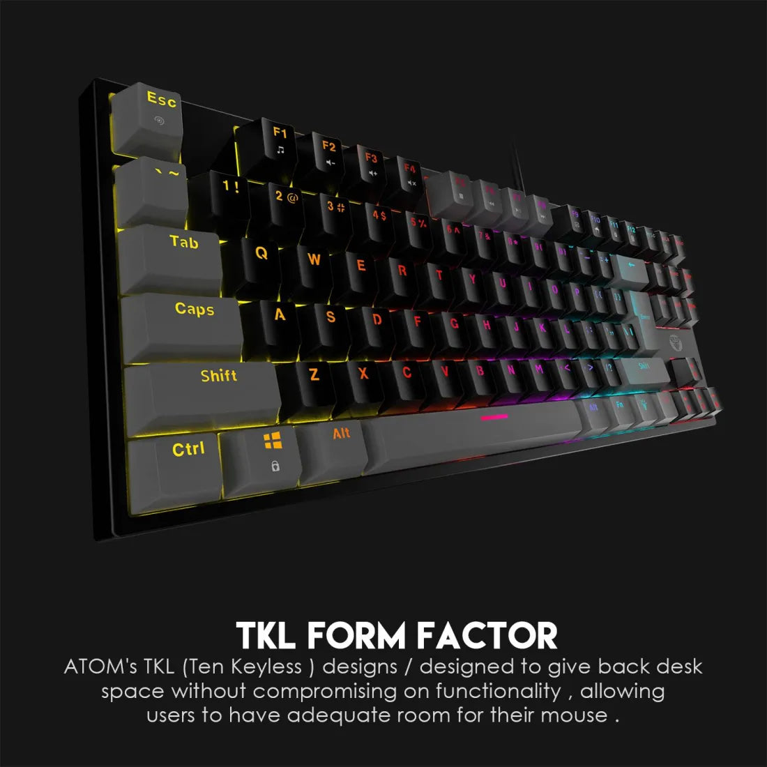 Fantech ATOM TKL MK876 Fixed RGB Wired Gaming Keyboard Mechanical Blue Switch English Gray