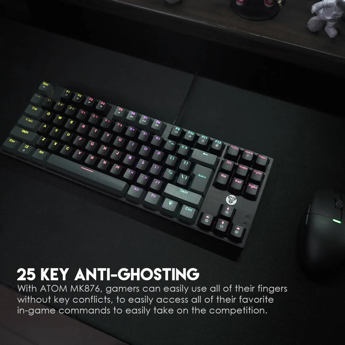 Fantech ATOM TKL MK876 Fixed RGB Wired Gaming Keyboard Mechanical Blue Switch English Gray