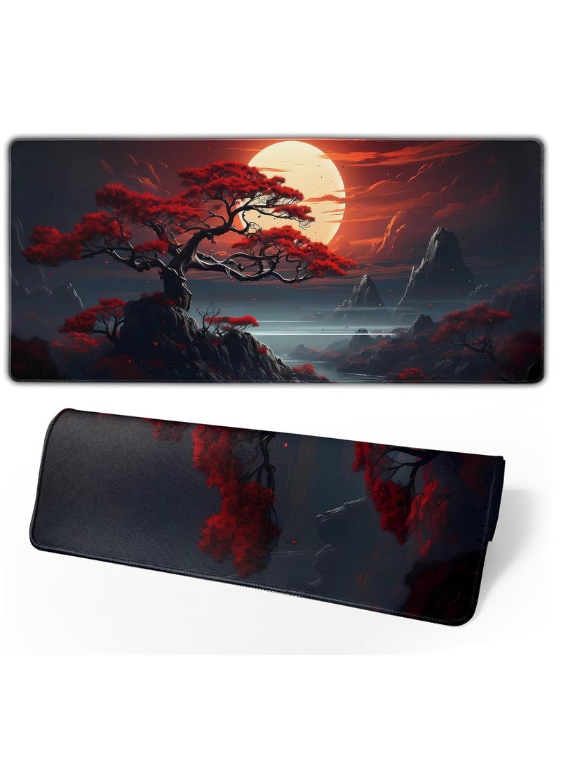 Red Moon Japanese Landscape Gaming Mouse Pad 30 × 70 cm