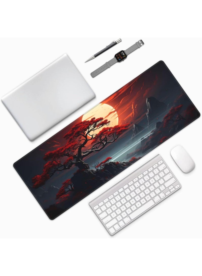 Red Moon Japanese Landscape Gaming Mouse Pad 30 × 70 cm