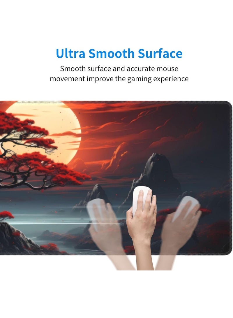 Red Moon Japanese Landscape Gaming Mouse Pad 30 × 70 cm