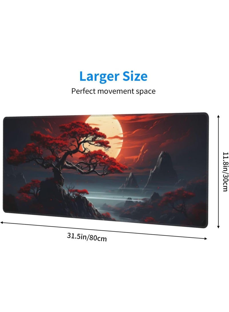 Red Moon Japanese Landscape Gaming Mouse Pad 30 × 70 cm