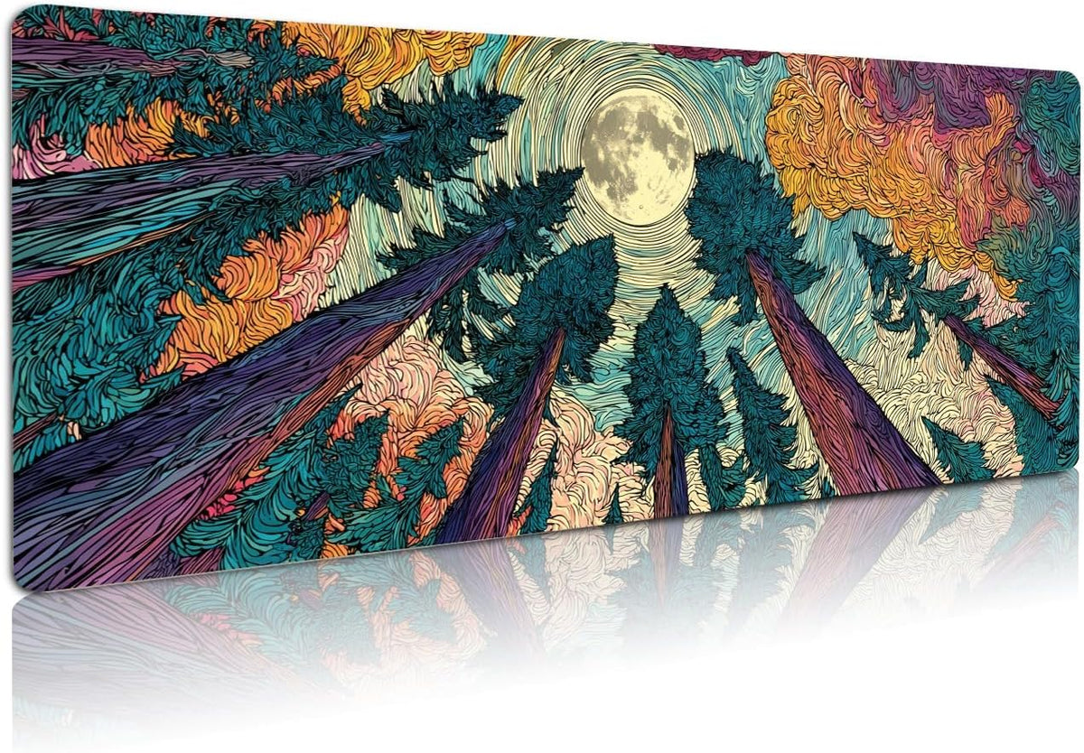 Extended Gaming Mouse Pad Large Mouse Mat 3mm Natural Rubber Base with Stitched Edges Non Slip Desk Mat 30 × 70 cm (Starry Forest)