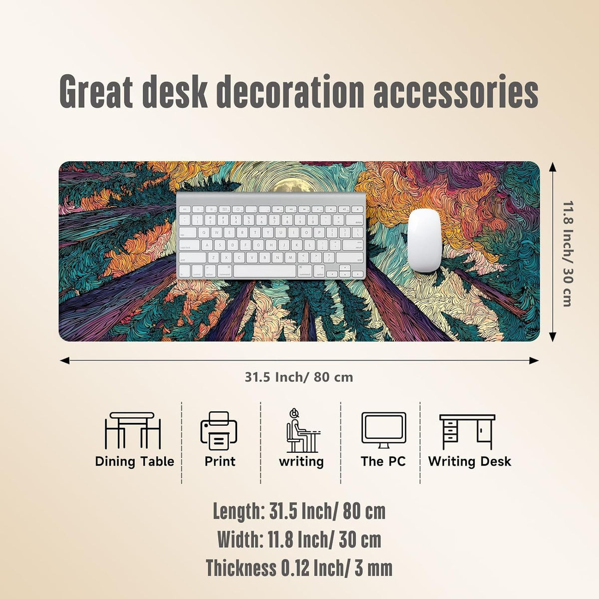 Extended Gaming Mouse Pad Large Mouse Mat 3mm Natural Rubber Base with Stitched Edges Non Slip Desk Mat 30 × 70 cm (Starry Forest)